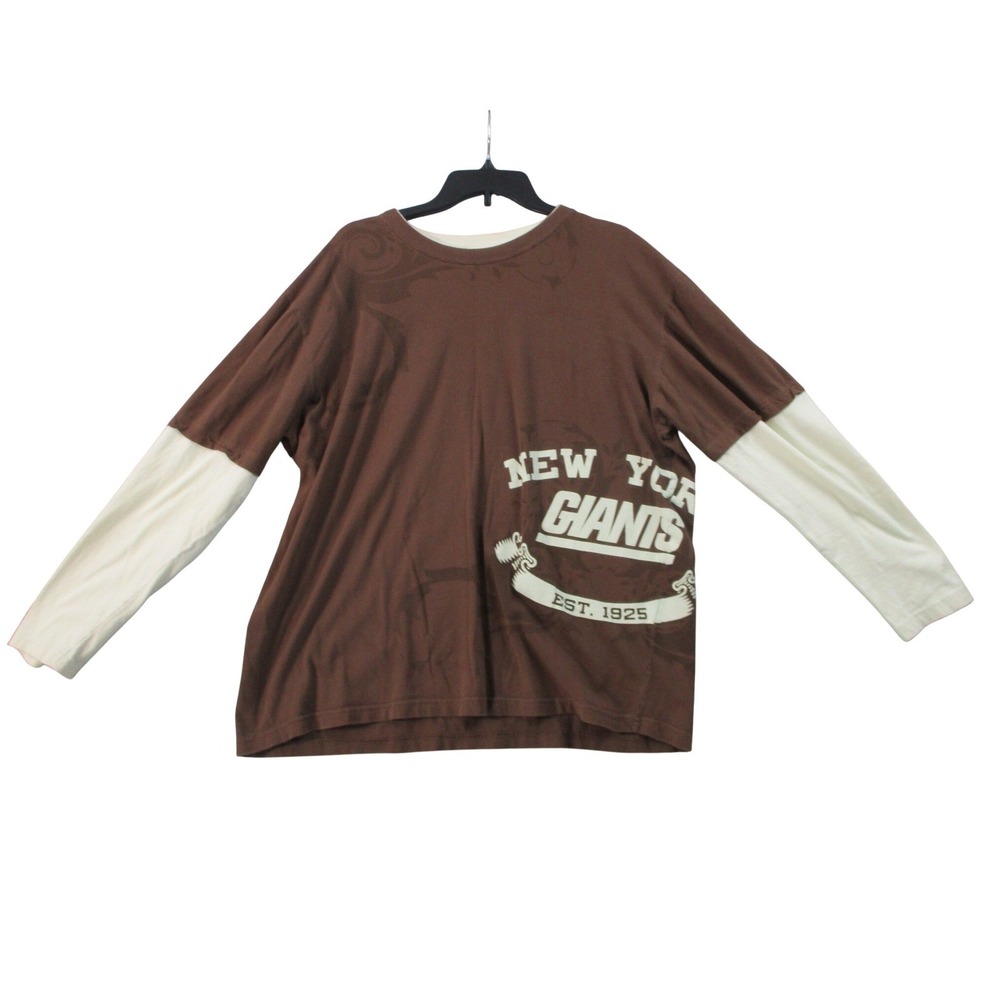 New York Giants Men XXL Brown Long Sleeve Layered Graphic T-Shirt Organic Cotton